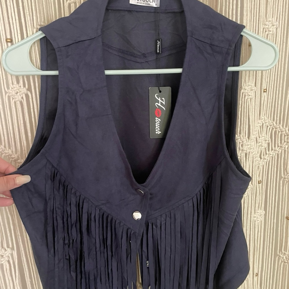 Navy Fringe Vest